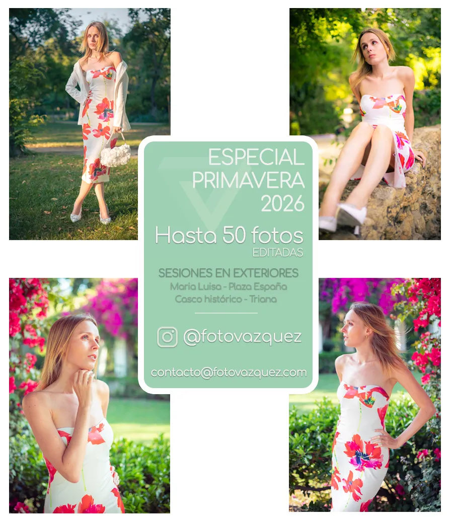 Promoción de sesiones de primavera 2026 en Sevilla.